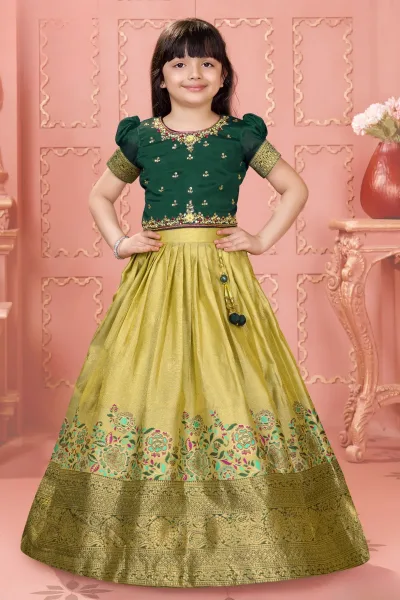 Bottle Green with Pista Green Sequins and Banaras Zari work Lehenga Choli